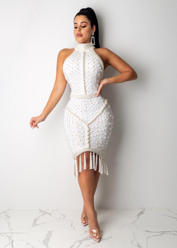 Pearl Midi Dress (White) – LORETA